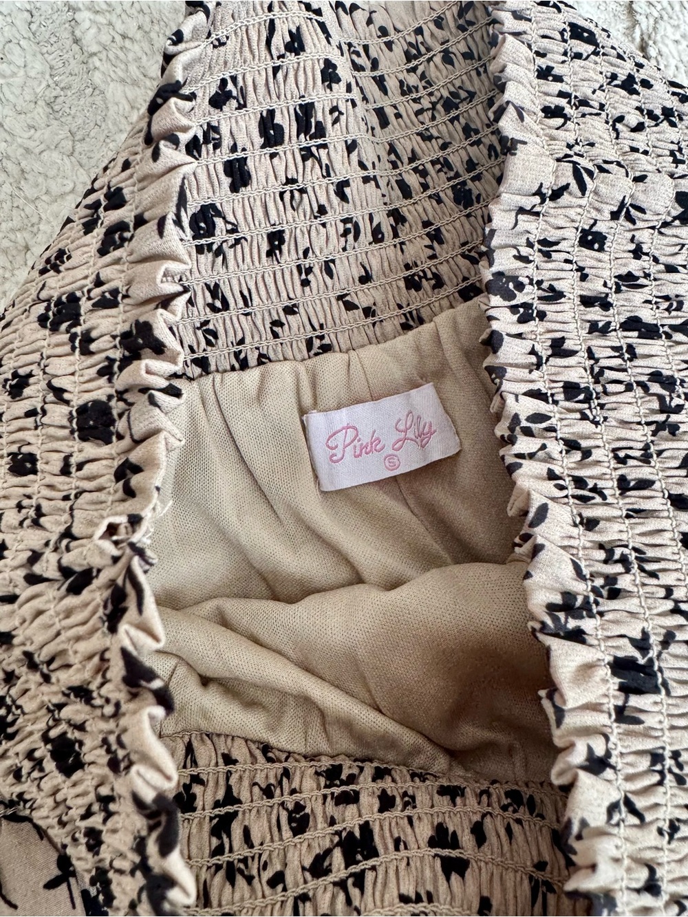 Never Worn Pink Lily Beige Mini Skort with Black Floral Print, small - Picture 3 of 3